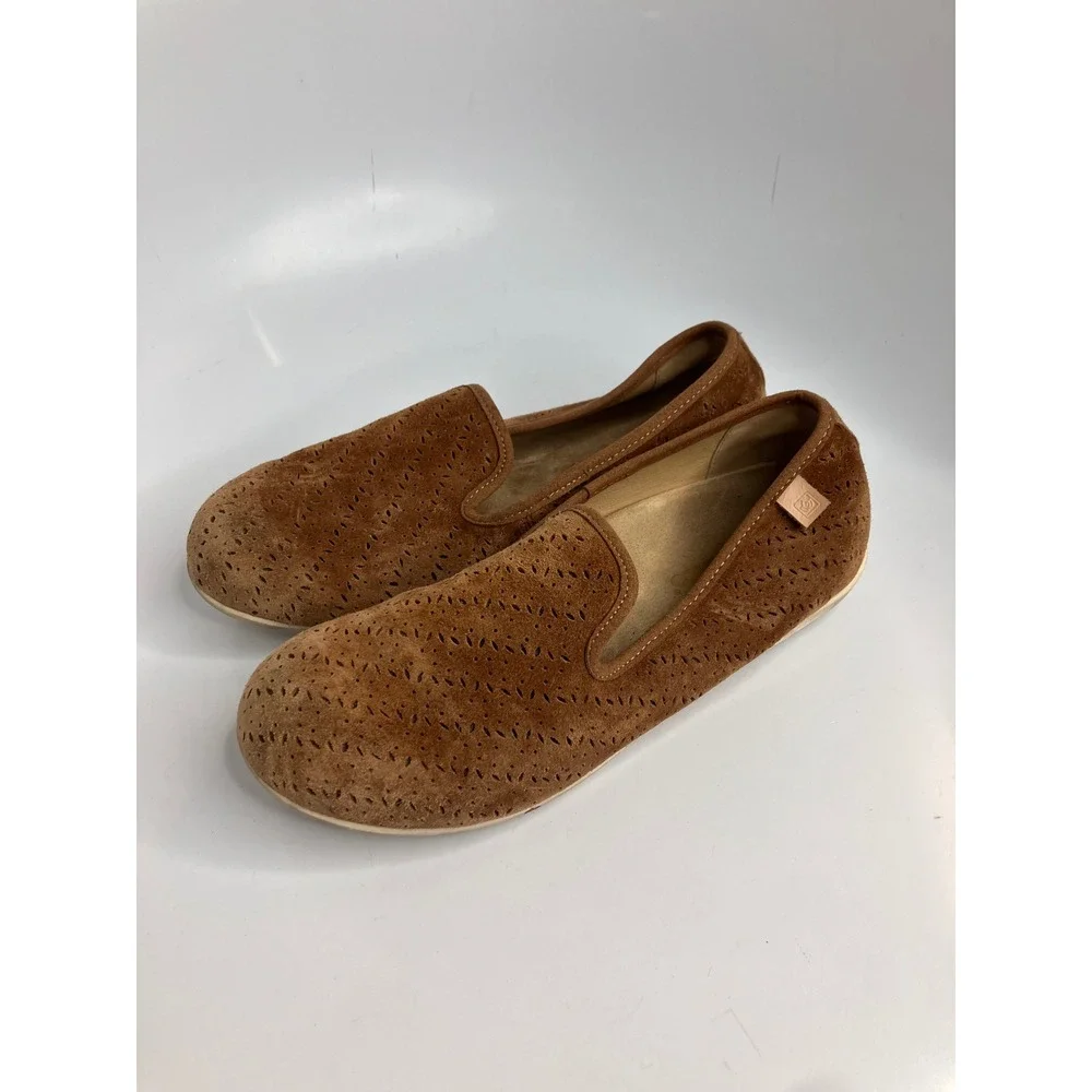 Spenco Siesta Loafers Womens 7.5 Brown Good Suede Laser Cut Perforated Slip On